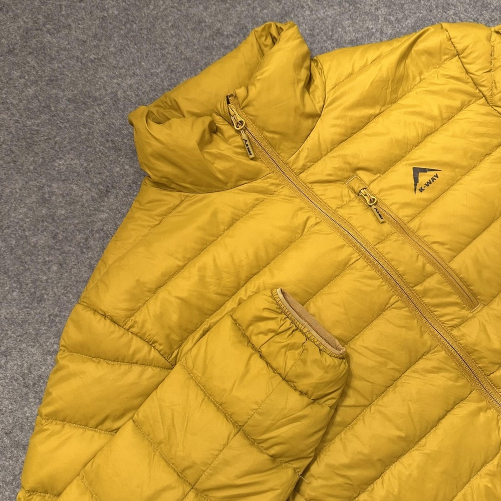 K-Way Jacket Mens Small Yellow Logan Down 650fp Packable Puffer Nylon Insulated
